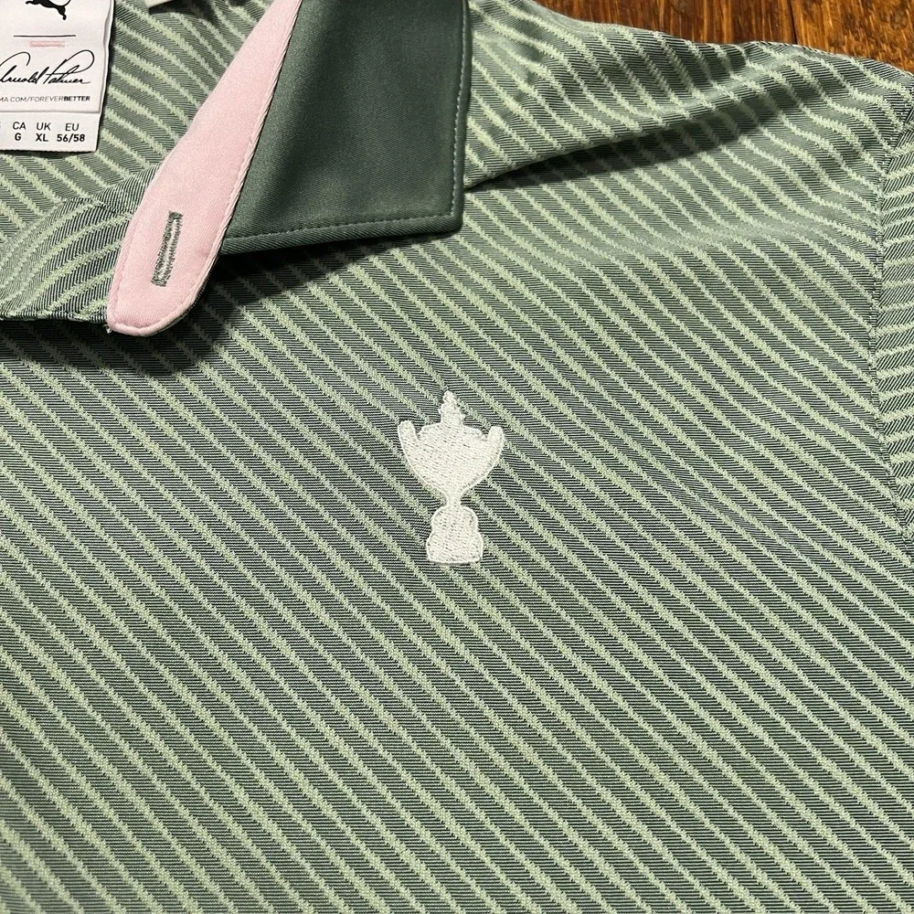 Puma Golf Arnold Palmer Polo Size Men's Large Green Striped Umbrella Polyester - Picture 4 of 11